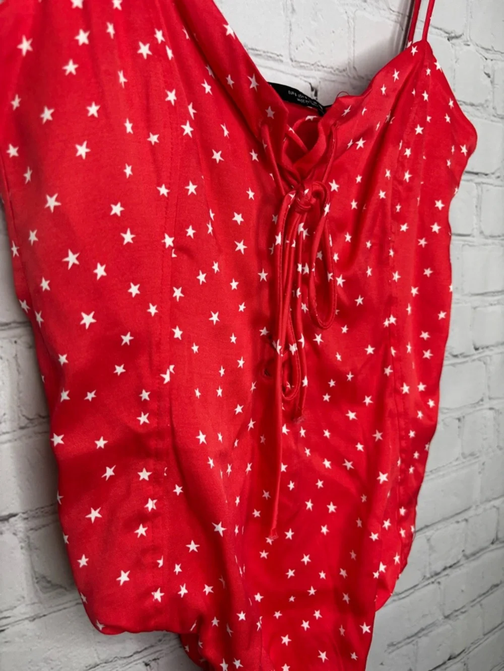 New Zara Satin Effect Stars Bodysuit Red Small NWT - Picture 4 of 8